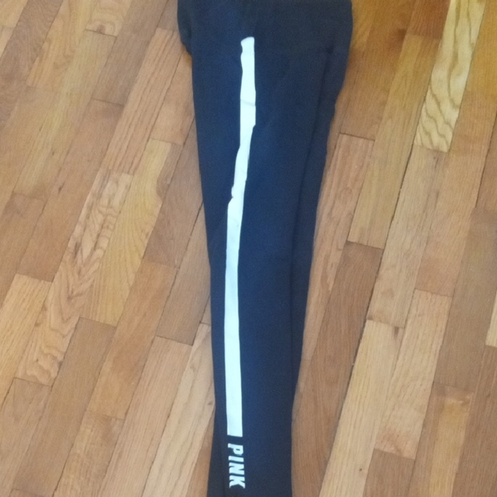 women small Victoria Secret PINK leggings, black with white stripe - Picture 1 of 2
